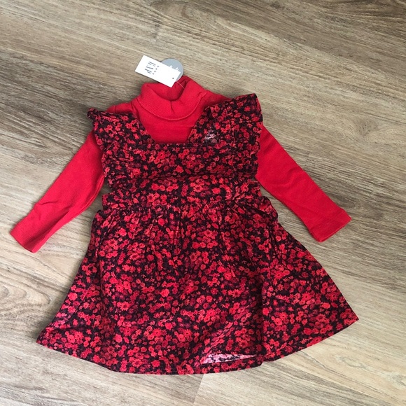 Baby Gap 6-12 Months Turtleneck Ruffle Pinafore Dress Set - Picture 1 of 11